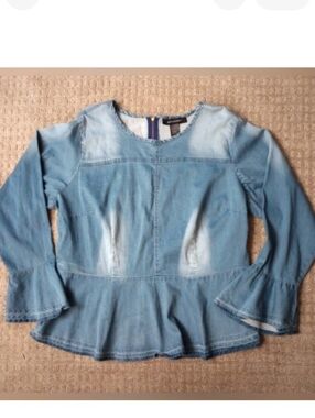 Ashley Stewart Ombre' Peplum Boho  Denim Top